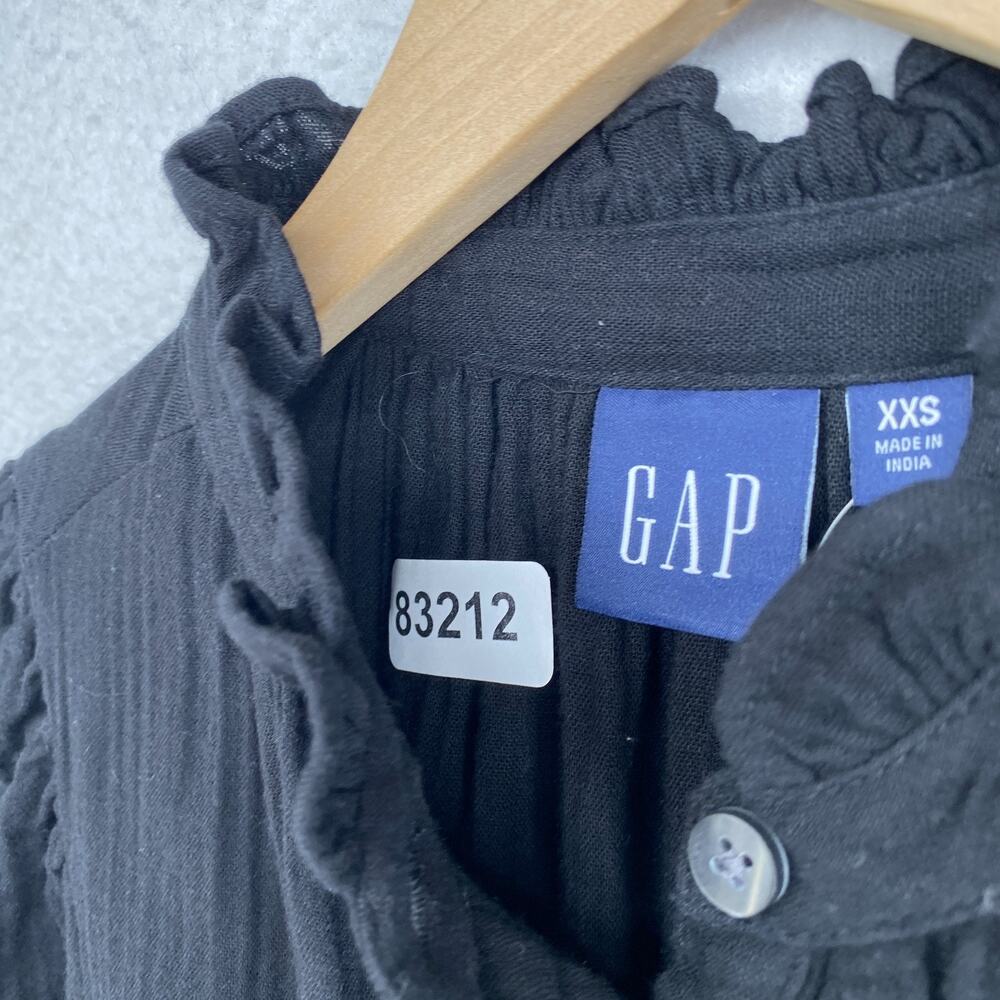 GAP Dress XS Crinkle Gauze Mini Tiered Ruffle Button Front Puff Sleeve Black NEW - Picture 16 of 16